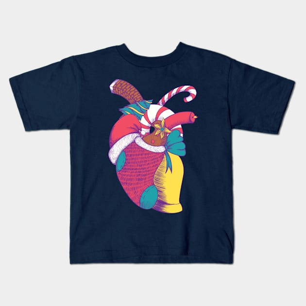 Christmas Heart Kids T-Shirt by Ranggasme